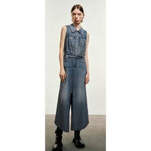 Urban Revivo Split Hem Sleeveless Denim Dress Blue Womens 8 New Jean